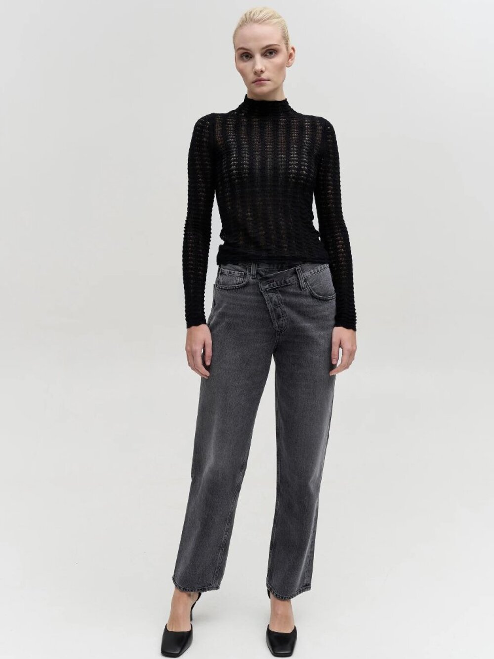 AGOLDE Arc Criss Cross Waist Straight Leg Jeans in Faded Black Size 23